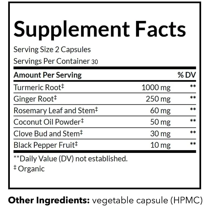 オーガニック黒胡椒、ターメリック、クルクミン - 1000m - Turmeric Curcumin Capsule のレビューと価格