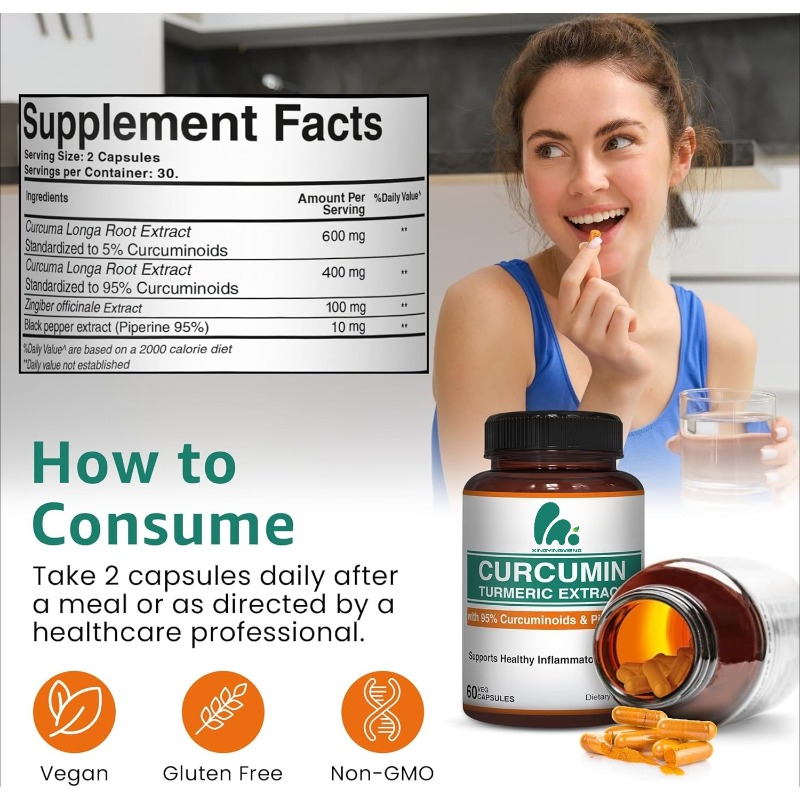 栄養クルクミンターメリックサプリメント 95%クルクミンと9 - Turmeric Curcumin Capsule のレビューと価格